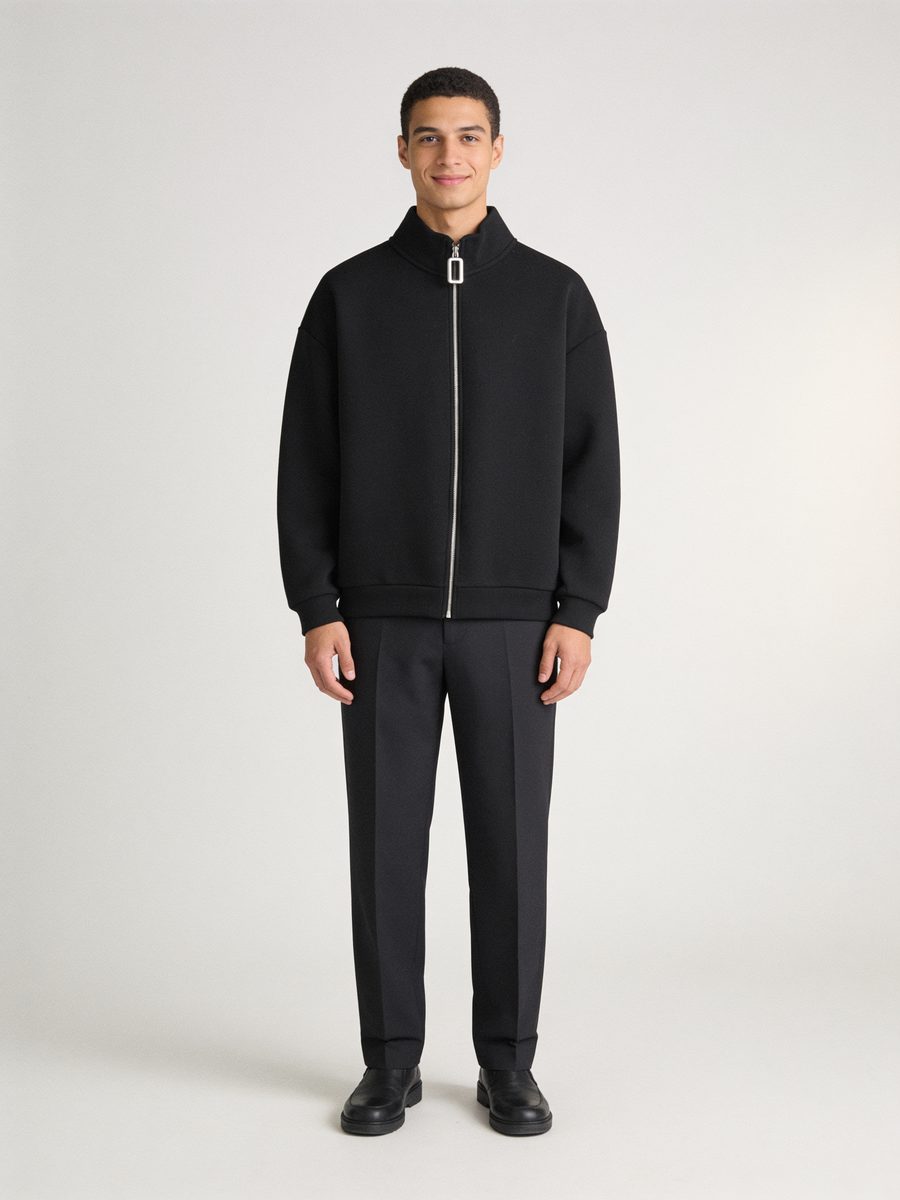 Zip jacket worn closed