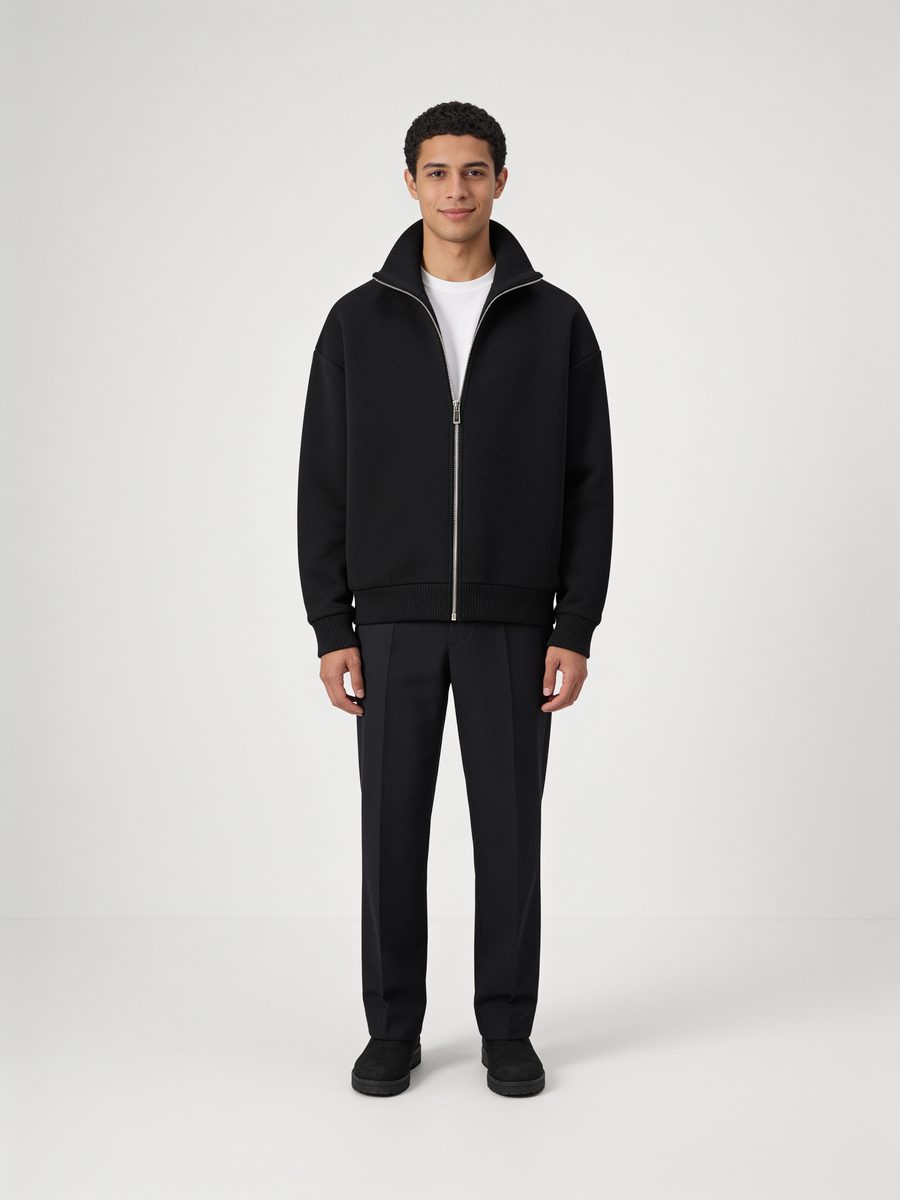 Zip jacket worn half open